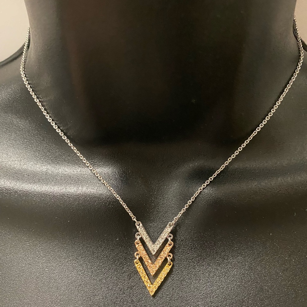 Swarovski crystal 3 tiered, rose gold, silver & gold 10 in necklace